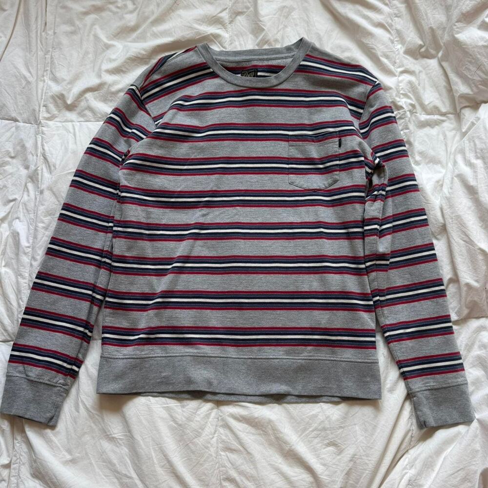 obey gray Striped crewneck sweater sz M pullover y2k skater 00s casual